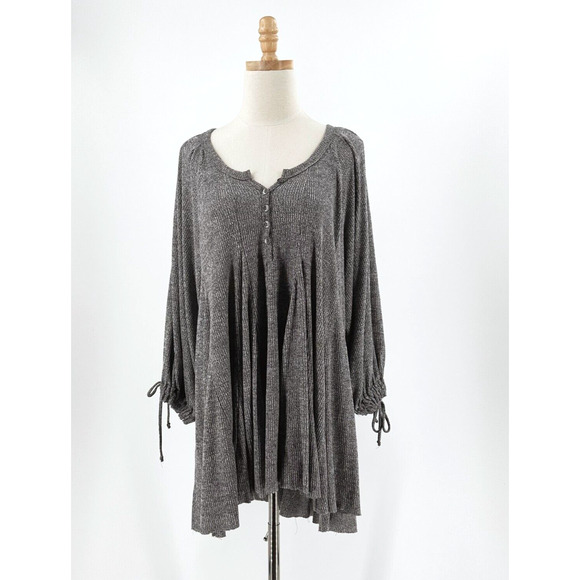 Free People Womens Oversized Mini Dress Size XS Babydoll Henley Tunic Boho Soft - Picture 1 of 7